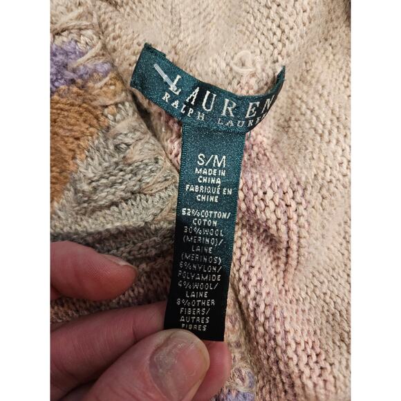 Lauren ralph lauren open cardigan drapey beige pink tribal small medium knit* - Picture 4 of 10